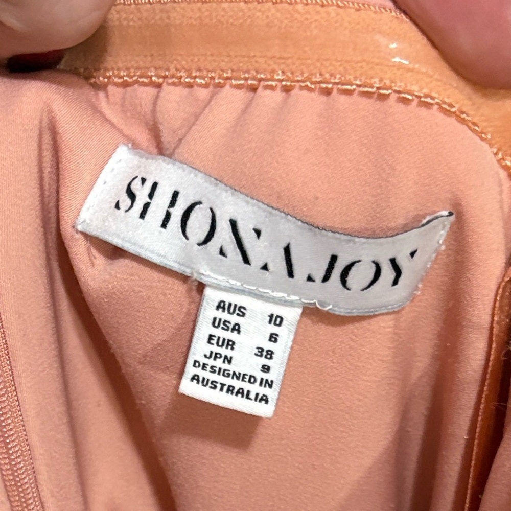 Shona Joy Peach Strapless Frill Maxi Dress w Tulip Hem Revolve Wedding Guest - Picture 4 of 5